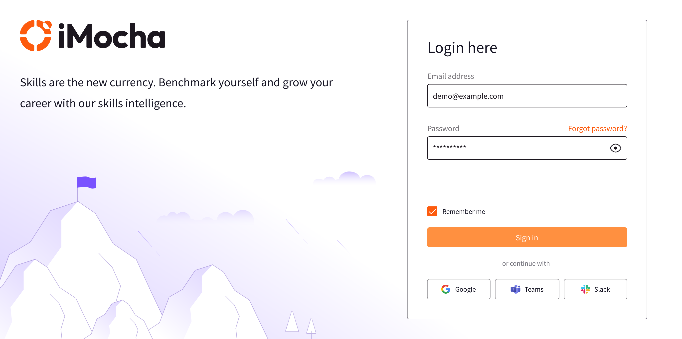 Login screen — email, password, and social sign-in