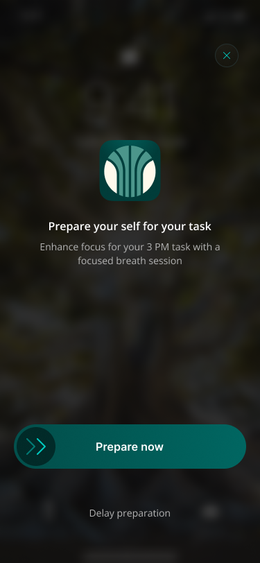 Full-screen notification — prepare for your task